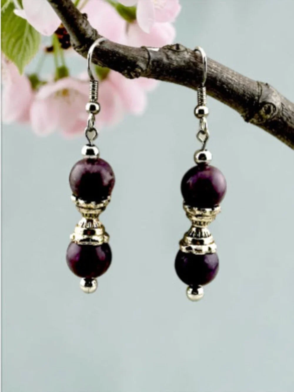 Lavender Jade Earrings Surgical Stainless Steel Purple Gemstone Dangle Handmade